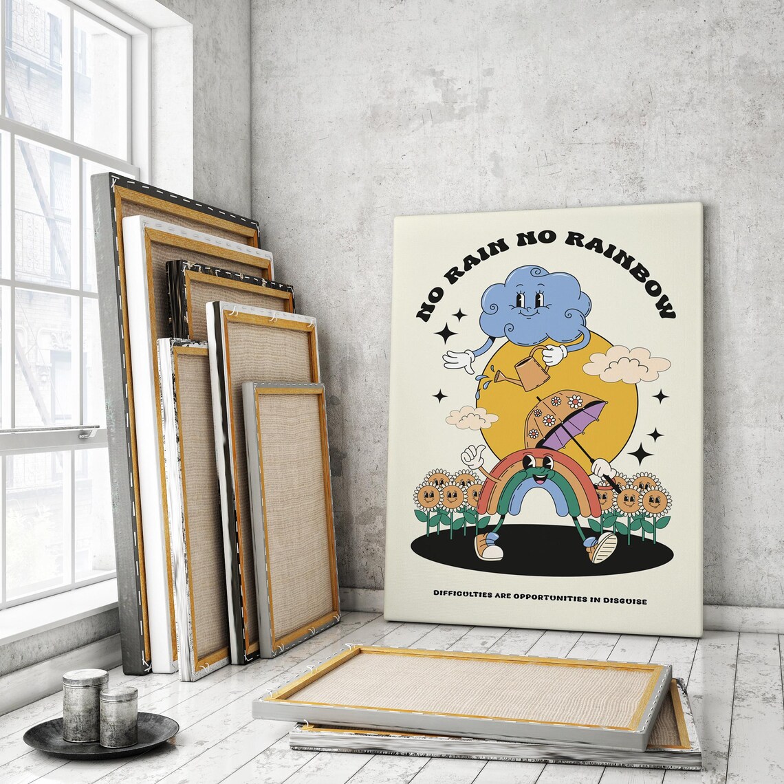 No Rain No Rainbow Retro Motivation Poster - Image 3
