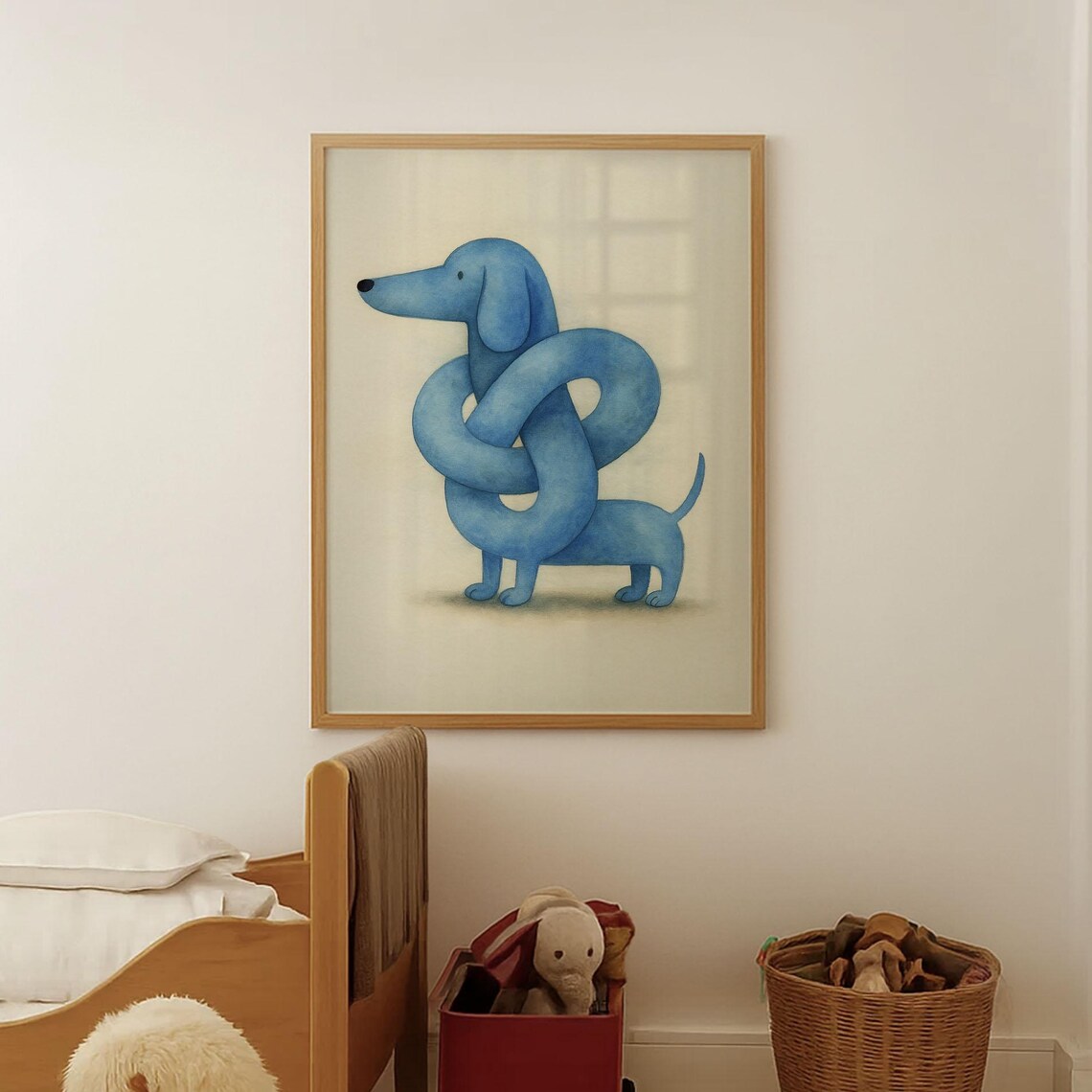Whimsical Blue Dachshund Knotted Body Funny Dog Kids Watercolor Poster