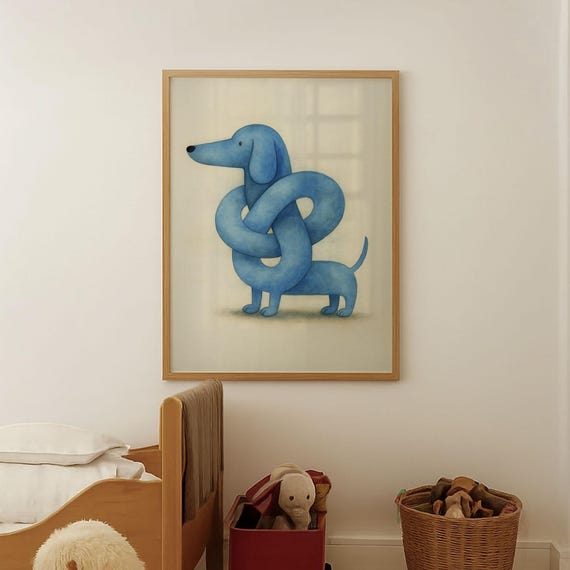 Whimsical Cute Sausage Dog Print Nursery Wall Art Kids Room Decor