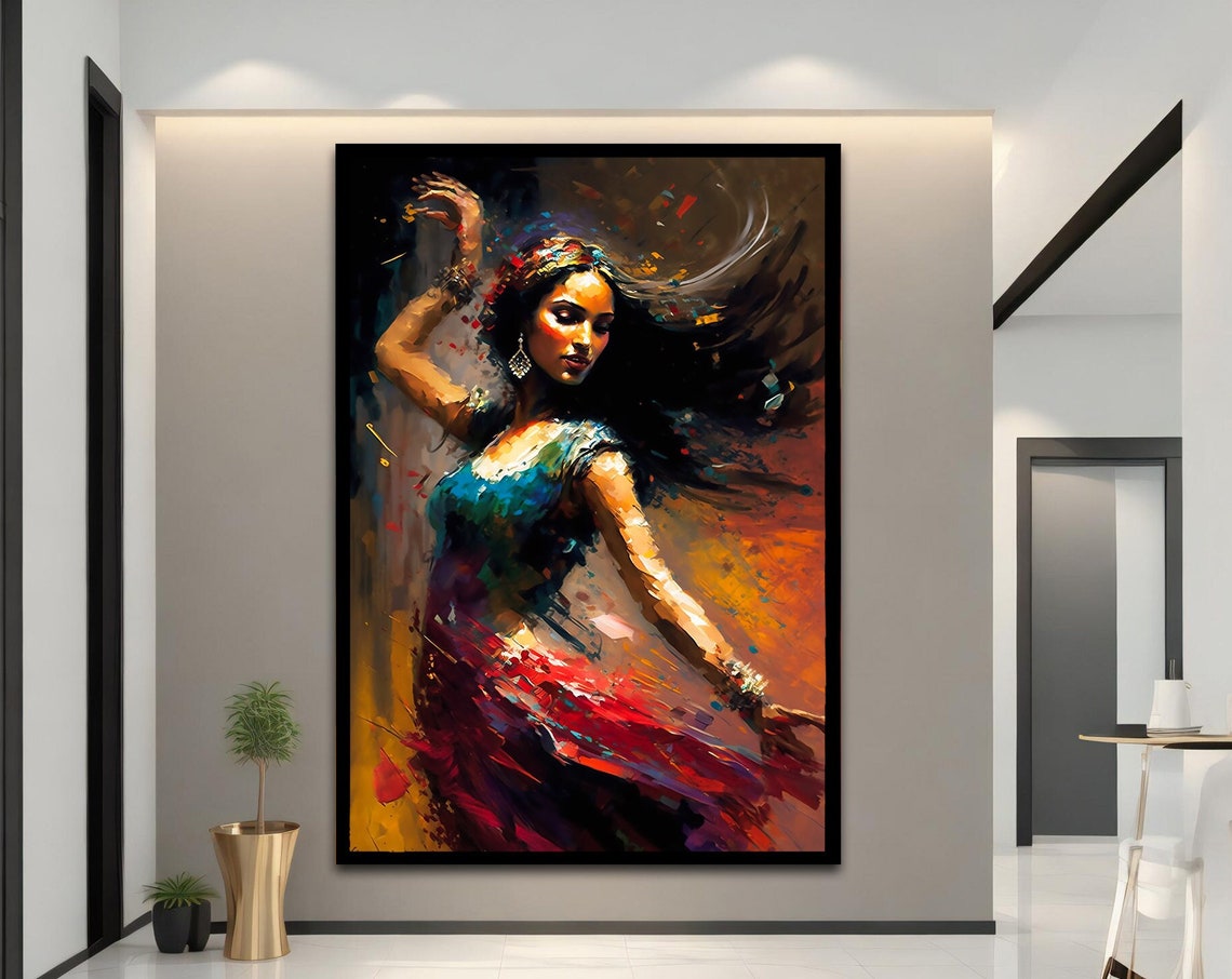 Flamenco Dancer Red Skirt Swirling Hair Expressive Dance Art Print