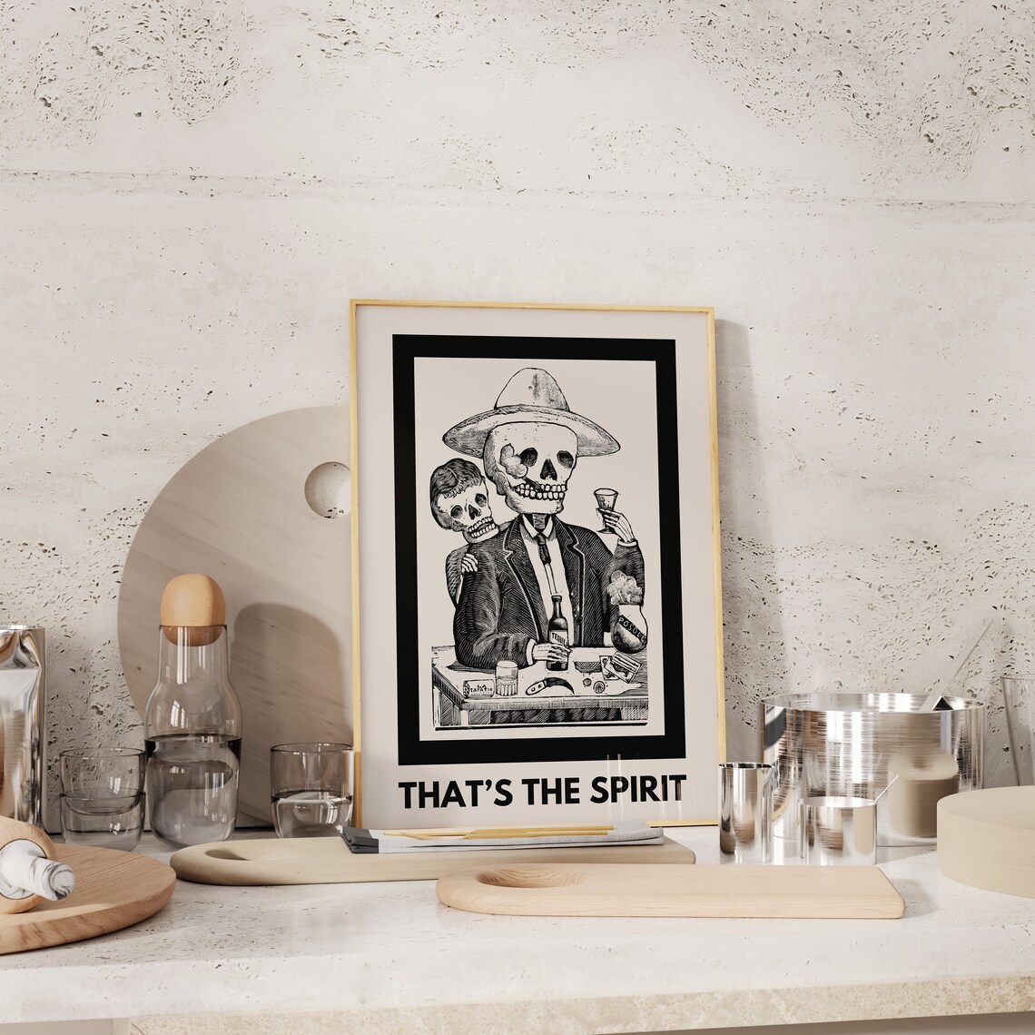 Vintage Liquor Bar Print, Retro Tequila Skeleton Phrase - Image 3