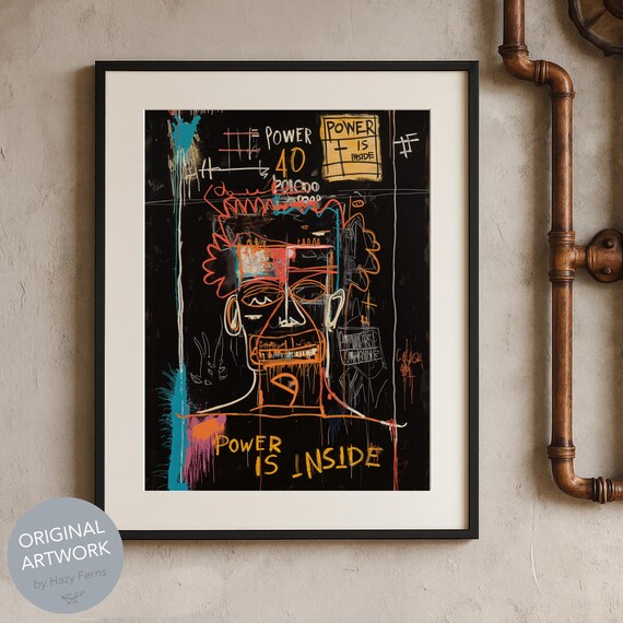 Power Is Inside Graffiti Poster Basquiat Inspired Neon Face Urban Art
