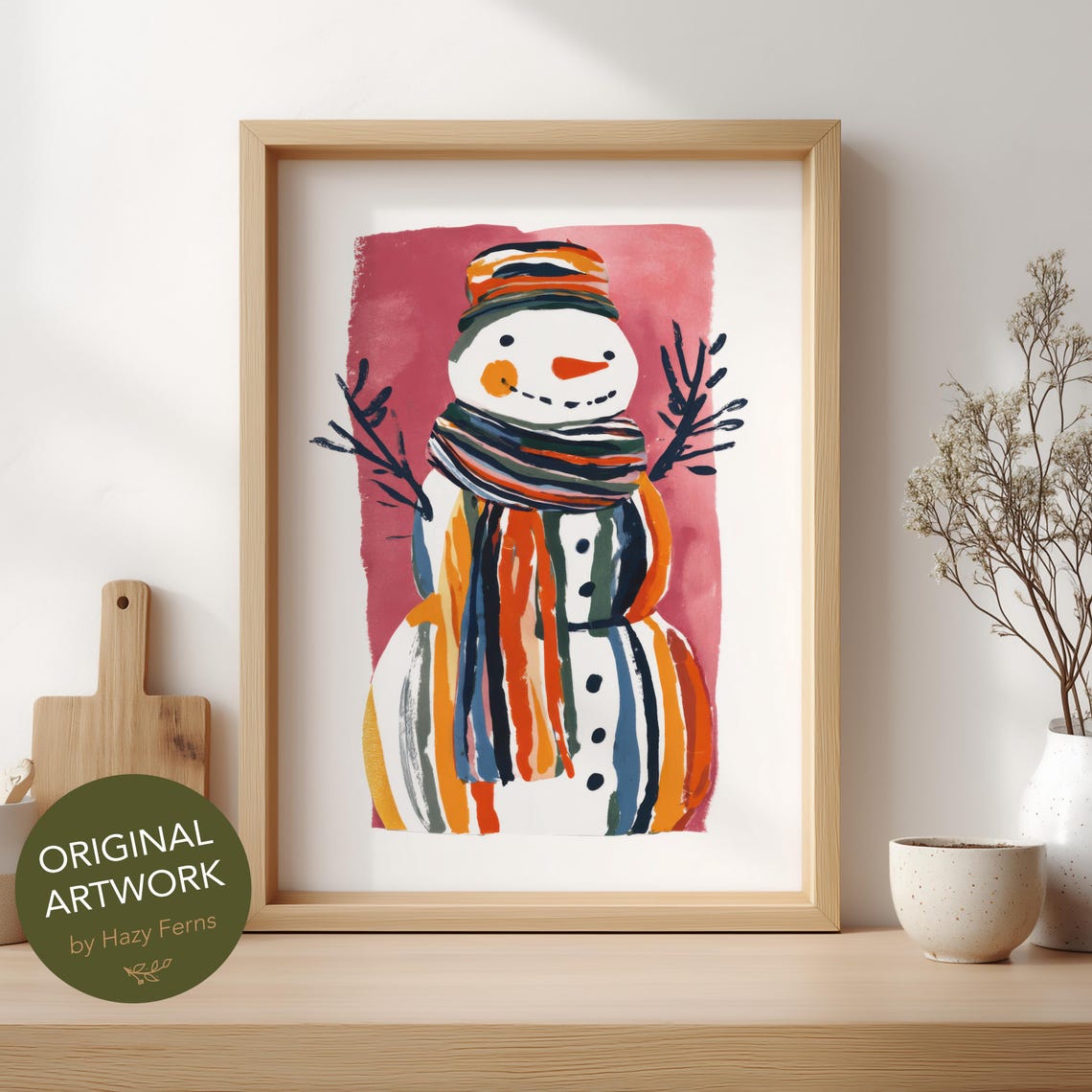 Snowman Holiday Wall Art Cozy Gouache Style Festive Winter Poster For Christmas Decor 55