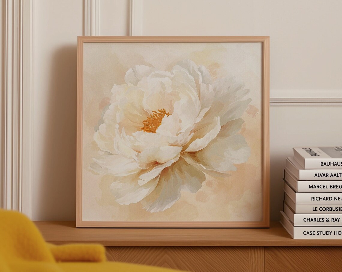 Cream Peony Bloom Pastel Floral Painting Romantic Minimalist Poster