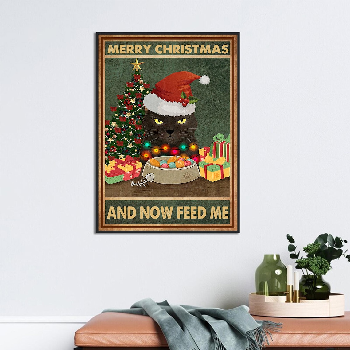 Cat Merry Christmas and Now Feed Me Christmas Poster - Image 2