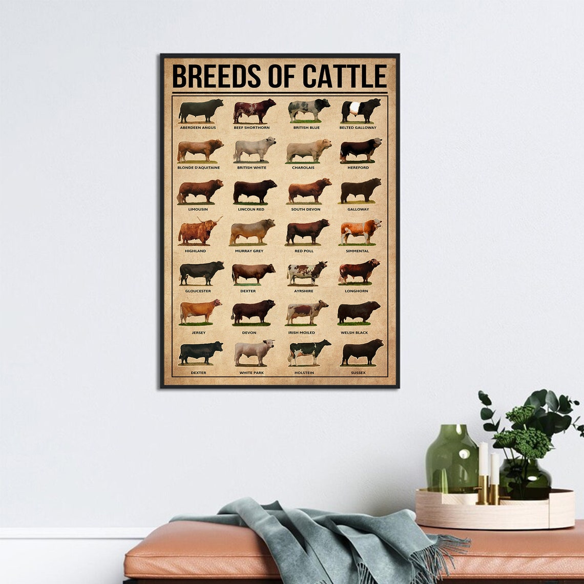 Breeds Of Cattle Vintage Farm Animal Identification Chart Poster - Image 3
