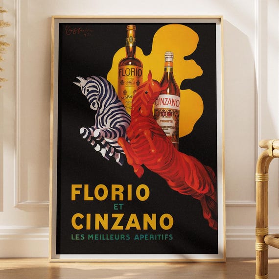 Vintage Italian Aperitif Poster Florio Cinzano Ad Art Deco Cocktail Bar Wall