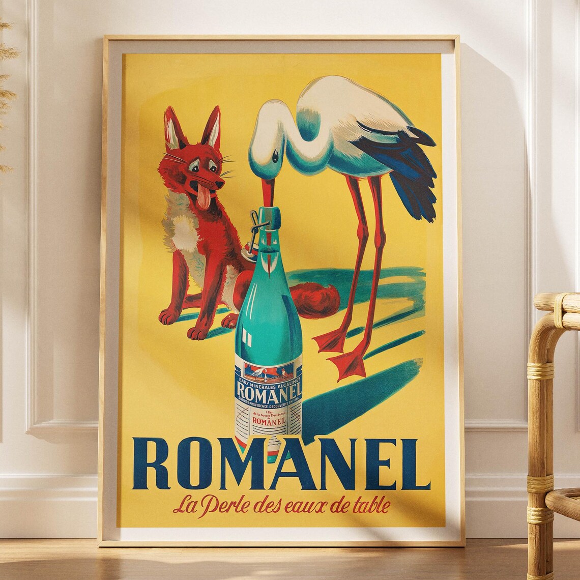 Vintage Romanel Poster, Fox Stork Bar Art Print