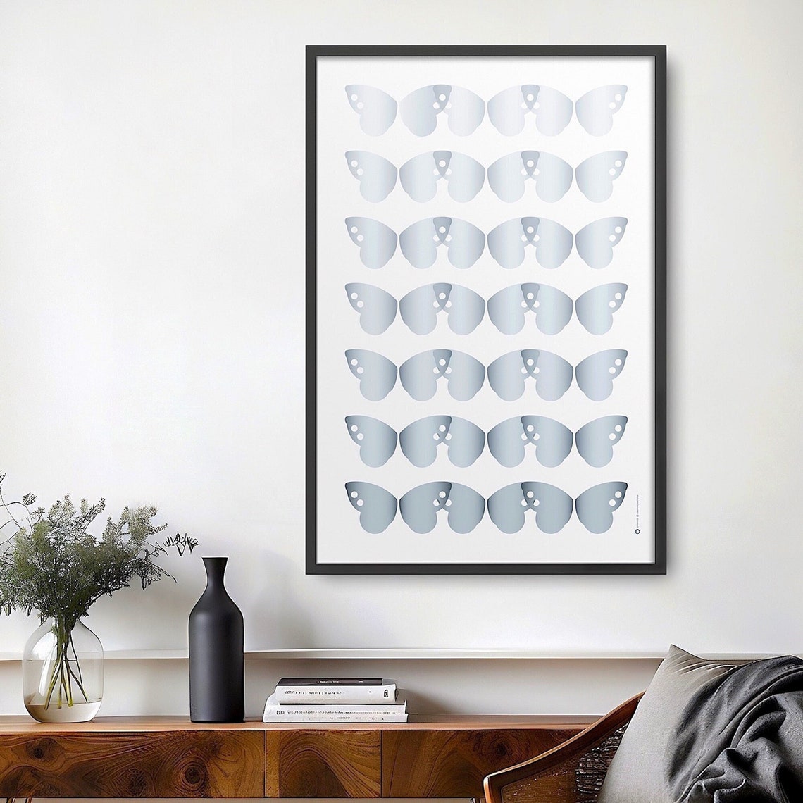 Pale Blue Butterfly Grid Minimalist Modern Insect Nature Poster