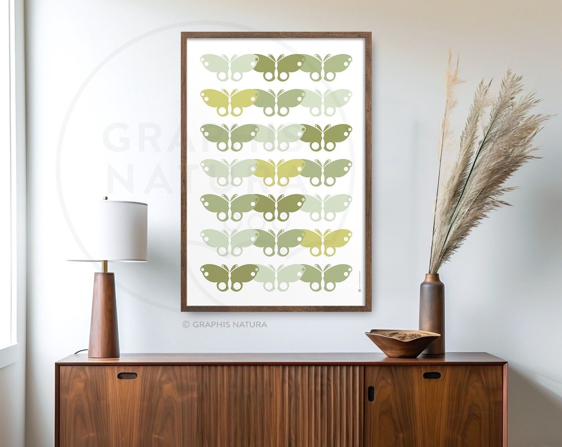 Sage Green Butterfly Grid Poster Minimalist Modern Insect Art - Image 5