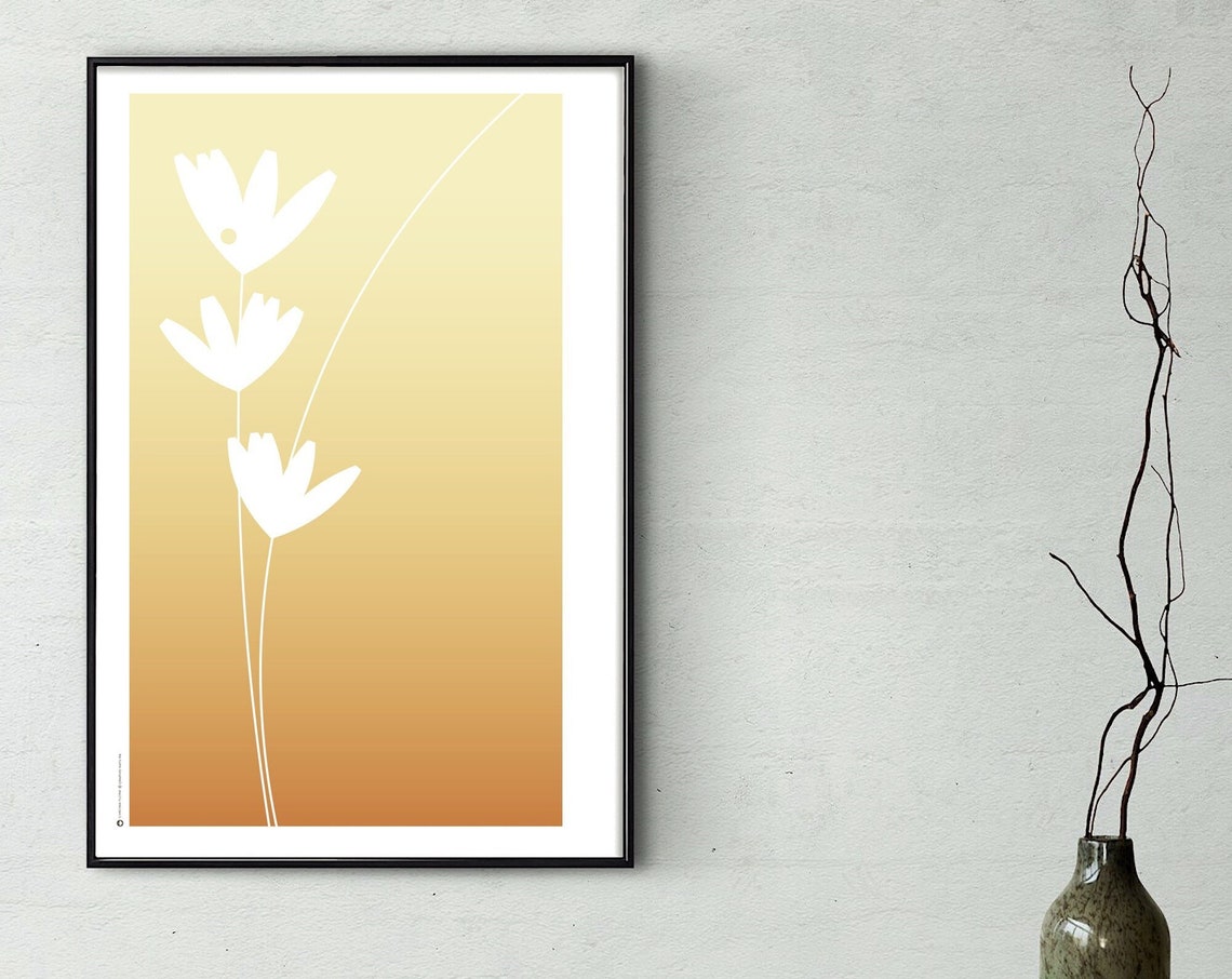 Golden Yellow Wildflower Poster White Blossoms Minimalist Art - Image 4