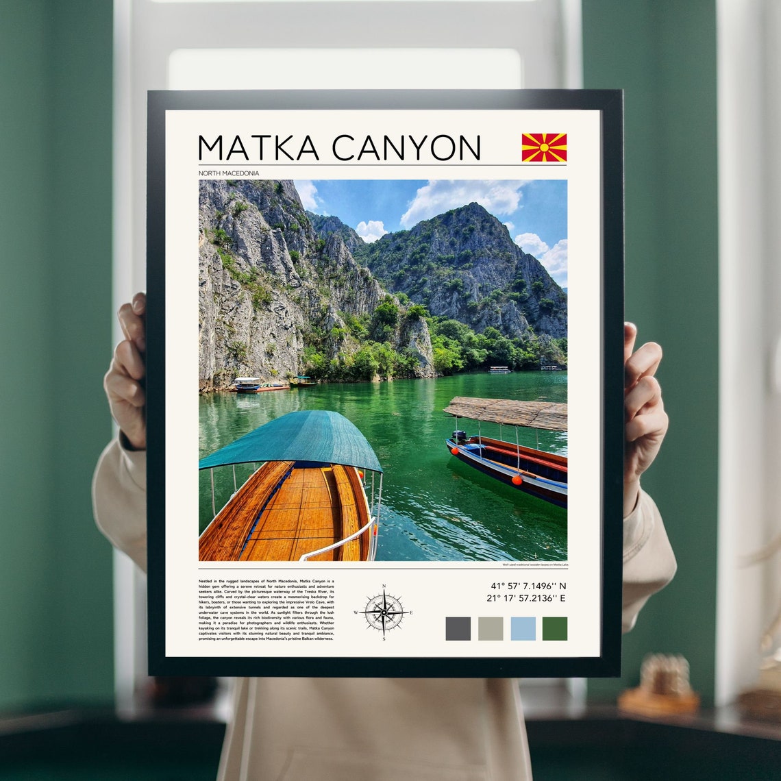 Matka Canyon North Macedonia Emerald Lake Boats Cliff View Poster - Image 2
