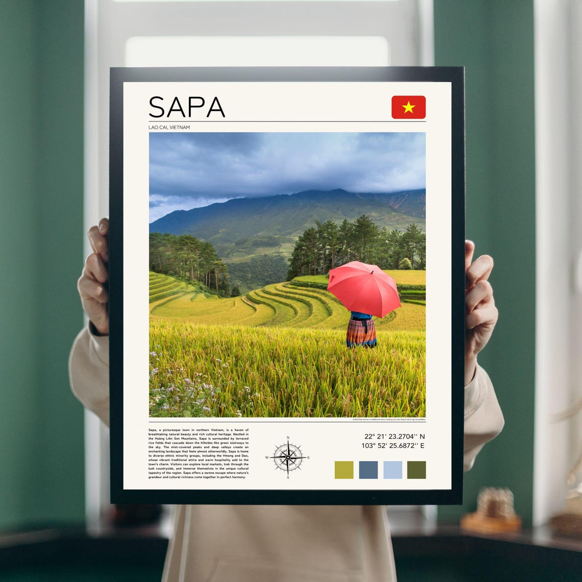 Sapa Vietnam Rice Terrace Fields Red Umbrella Harvest Scenic Poster - Image 3