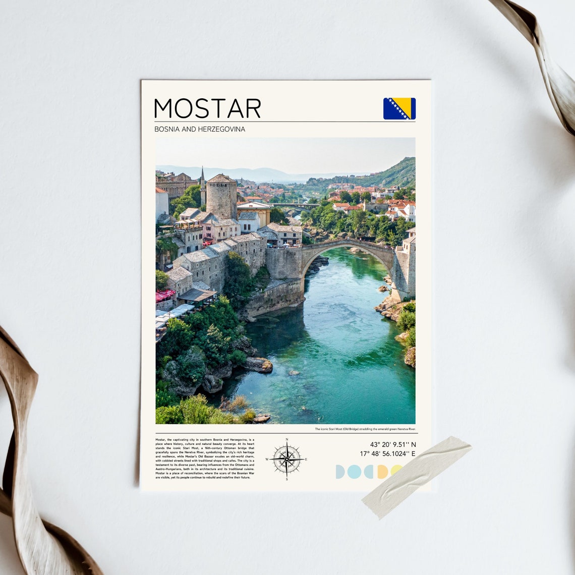 Mostar Bosnia Stari Most Bridge Neretva River Old Town Travel Poster - Image 4