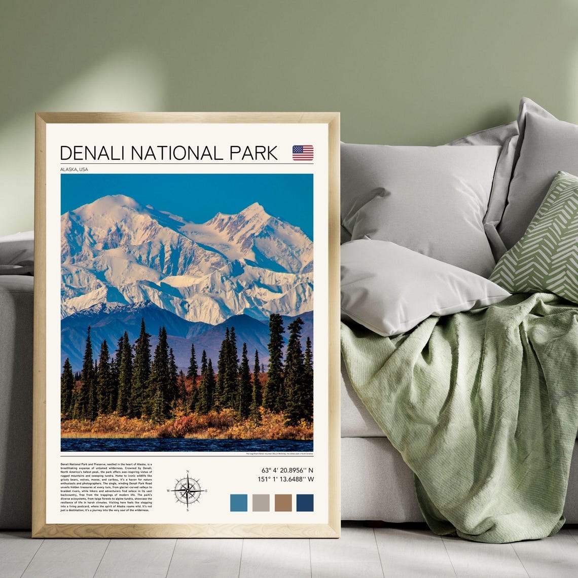 Denali National Park Snowcapped Mountain Alaska Wilderness Poster - Image 4