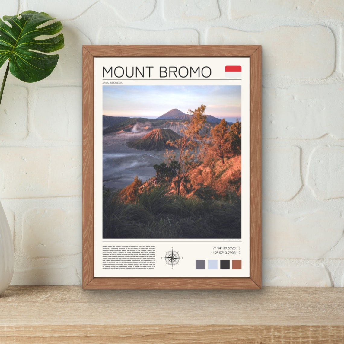 Mount Bromo Java Indonesia Volcano Sunrise Crater Desert Travel Poster