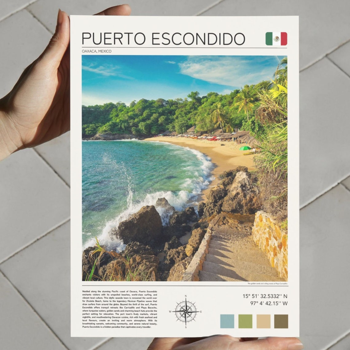 Puerto Escondido Mexico Golden Cove Surf Waves Pacific Coast Poster - Image 2