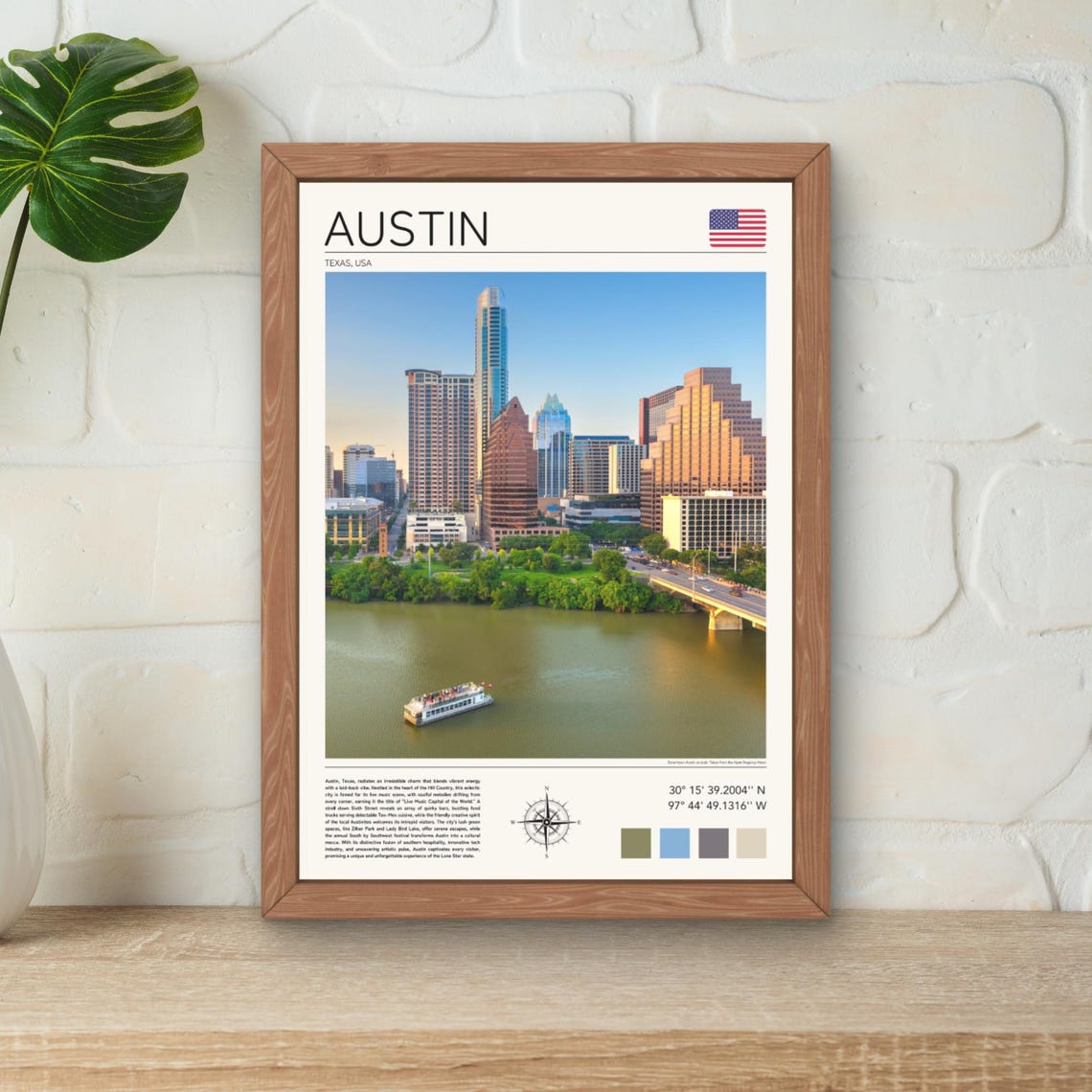 Austin Texas Skyline River Boat Downtown Cityscape Travel Poster