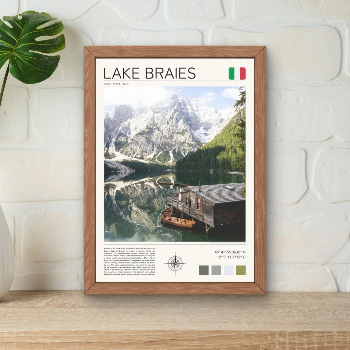 Lake Braies Italy Dolomites Boathouse Mountain Reflection Poster