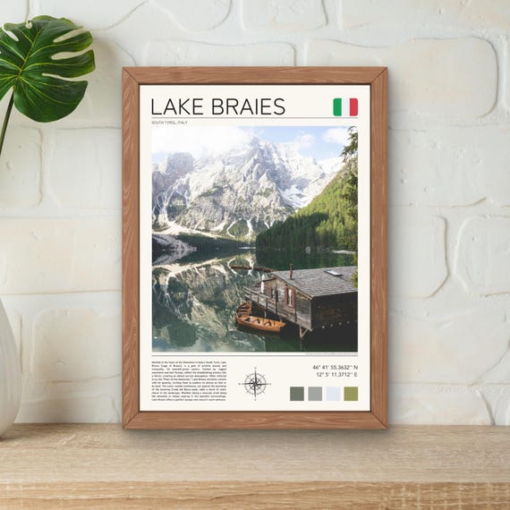 Lake Braies Print Lago Di Braies Print Lake Braies Wall Art Dolomites Print South Tyrol Wall Art Italian Dolomites Artwork Italy Print