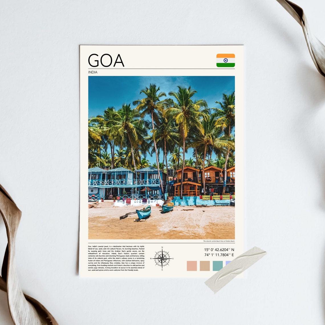 Goa India Beach Palms Colorful Beach Huts Tropical Paradise Poster - Image 5