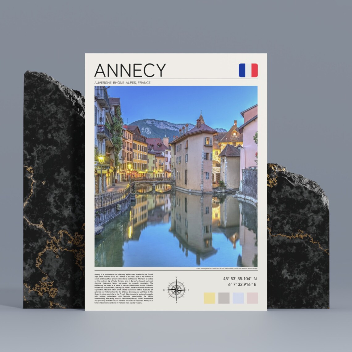 Annecy France Canal Old Town Evening Lights Alpine Lake Travel Poster - Image 3