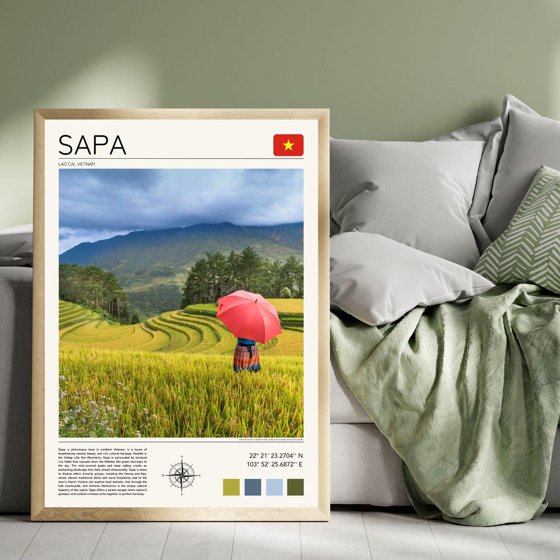 Sapa Vietnam Rice Terrace Fields Red Umbrella Harvest Scenic Poster - Image 4