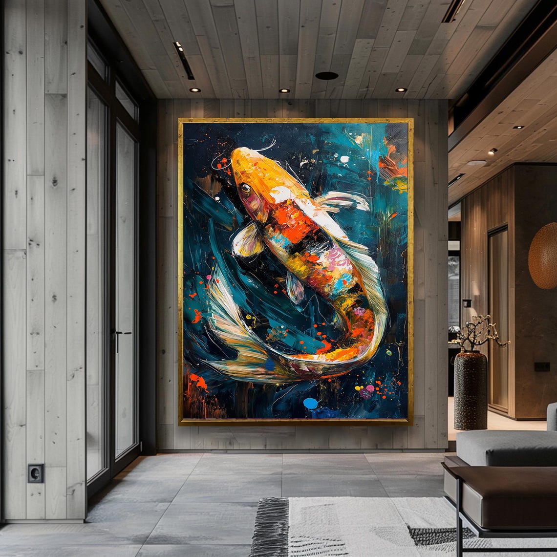Abstract Koi Fish Print Vibrant Modern Wall Art Colorful Aquatic Decor Framed Fish Painting Contemporary Water Element Art - Image 2