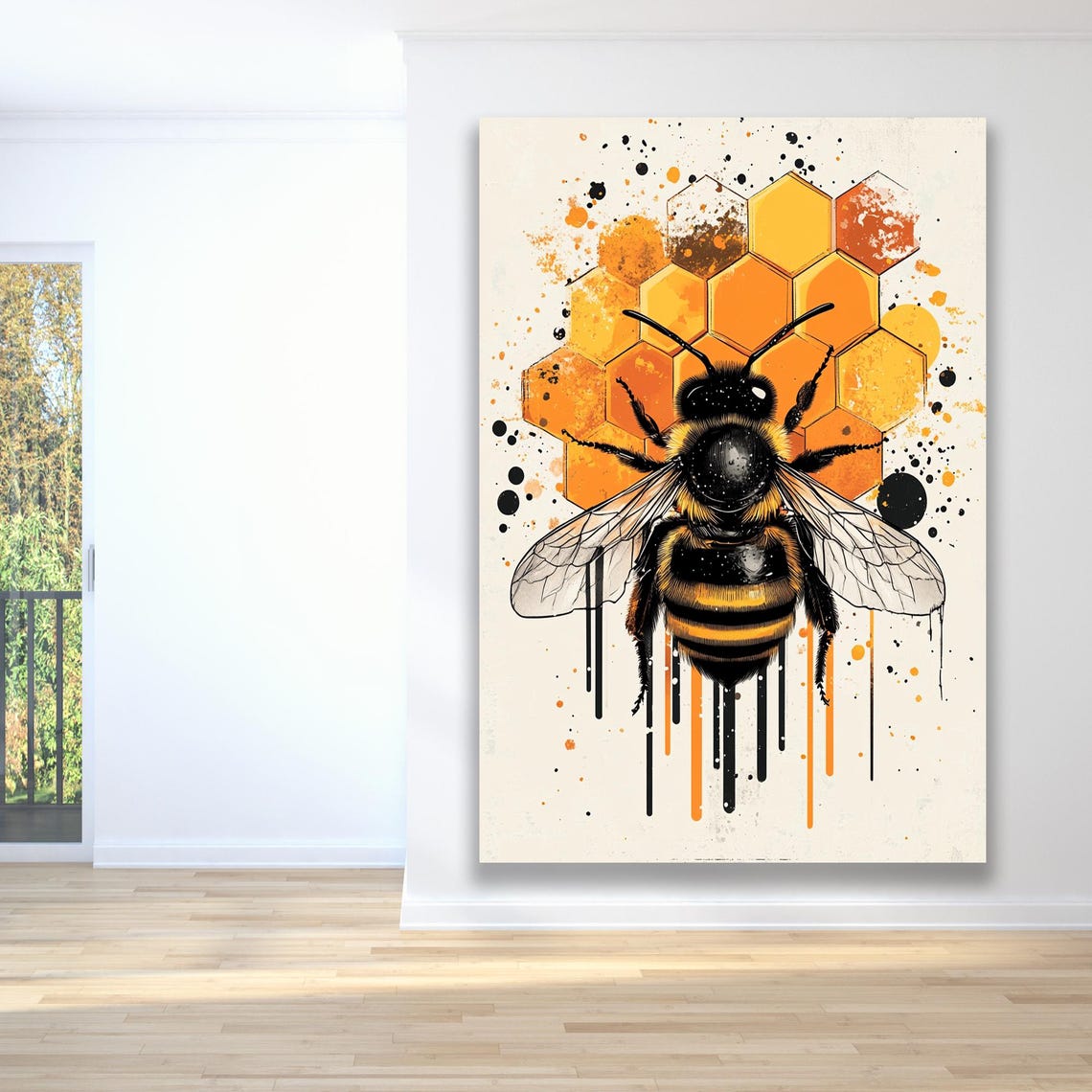 Wall Decor Framed Art Home Decor Bee Artwork Bold Bee And Honeycomb Wall Decor Vibrant Wildlife Art With Abstract Art - Image 5