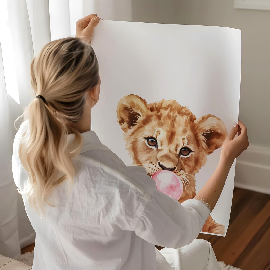 Lion Cub Bubblegum, Cute Safari Nursery Decor - Image 2