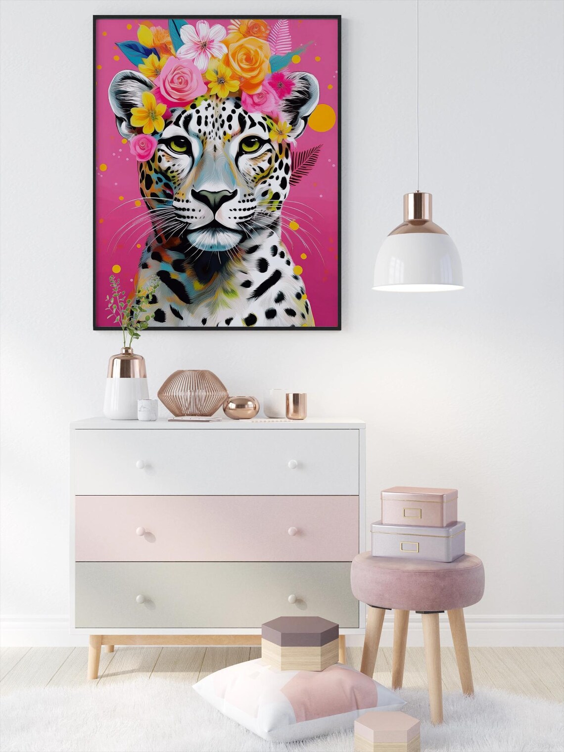 Floral Leopard Wall Art Print, Bold Boho Decor - Image 5