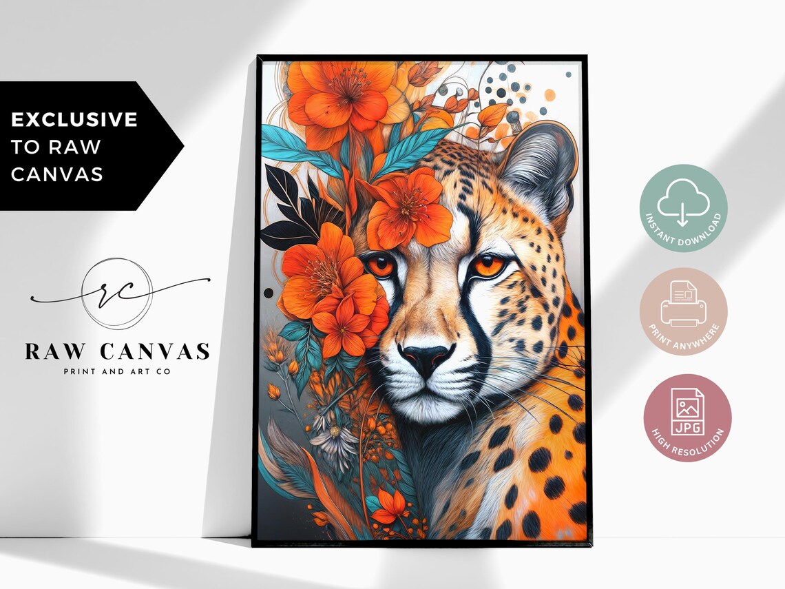 Cheetah With Flowers, Boho Floral Animal Print