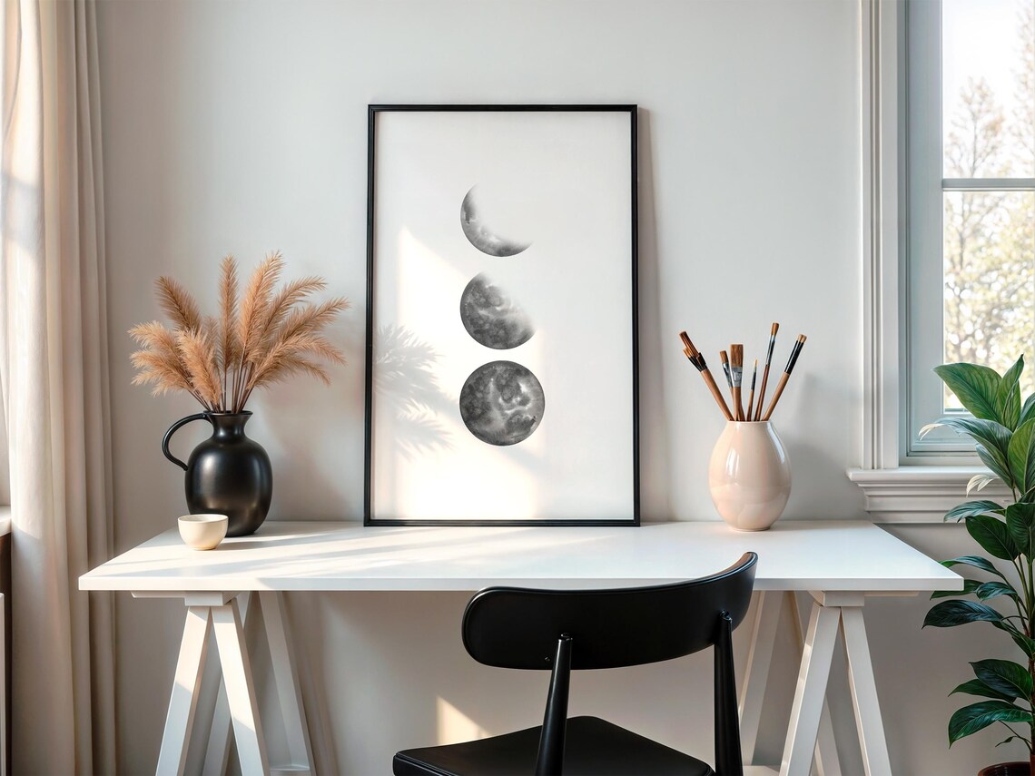 Minimalist Moon Phase Art Print, Celestial Decor - Image 3