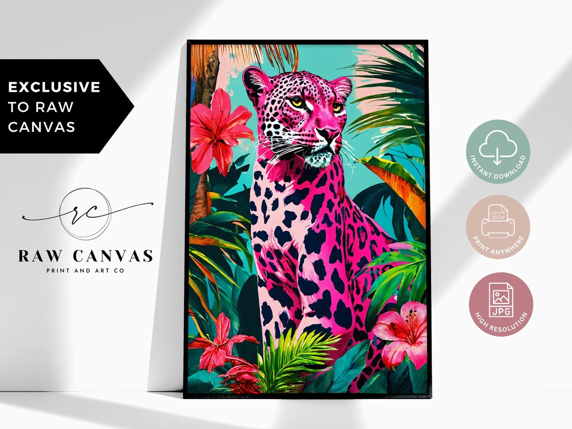 Pink Leopard Tropical Jungle Pop Art Poster