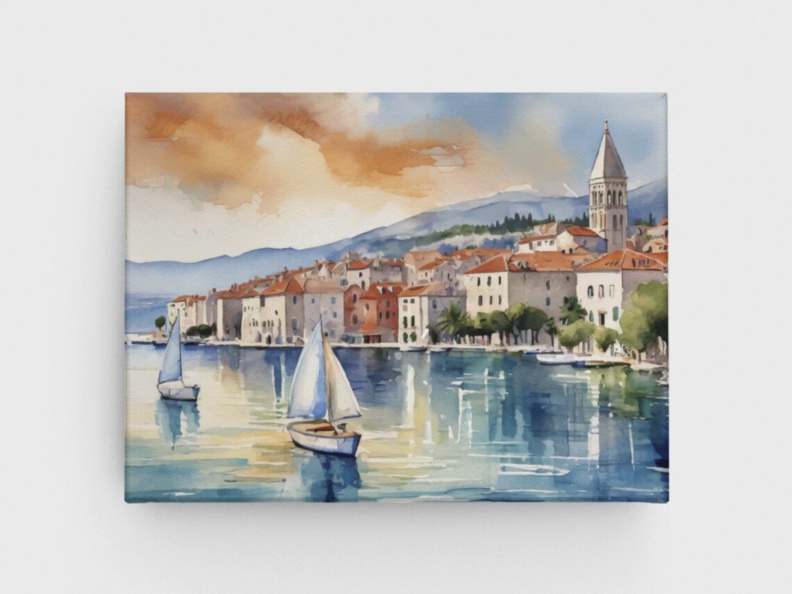 Split Watercolor Croatia Sailing Coast Travel Poster