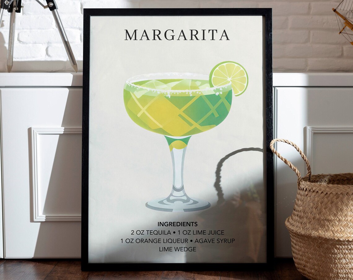 Margarita Cocktail Art Print, Elegant Minimal Retro