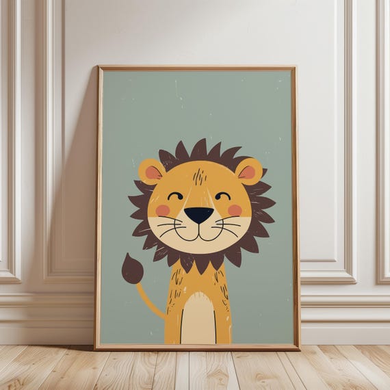 Cute Lion Wall Art For Girls Room Safari Poster Animal Nursery Decor Jungle Theme Boy Print Preschool
