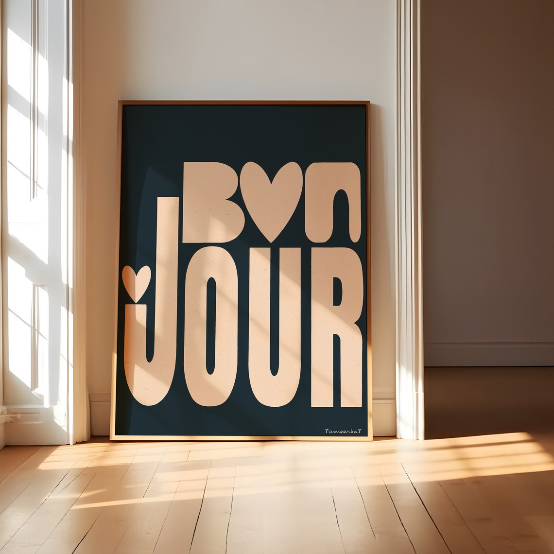 Bonjour Modern Bold Typography Poster Print, French Decor