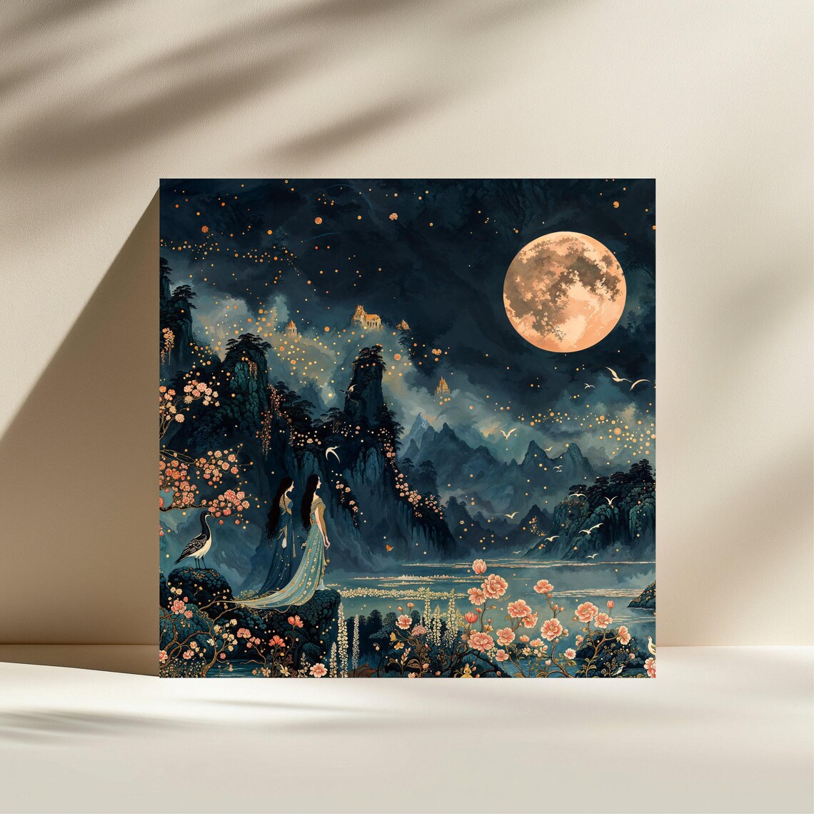Chinese Moonlit Landscape, Romantic Night Scene Poster - Image 2