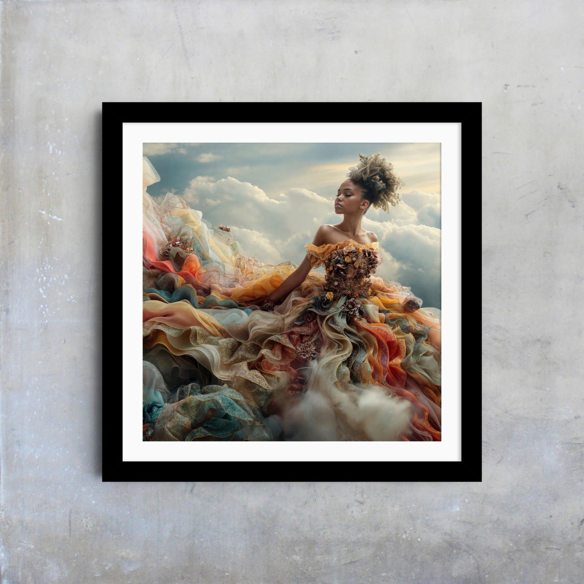 Ethereal Woman In Dream Dress Surreal Fashion Art Print Fantasy Wall Decor Woman In Clouds Gift For Fashion Lover Gift For Her