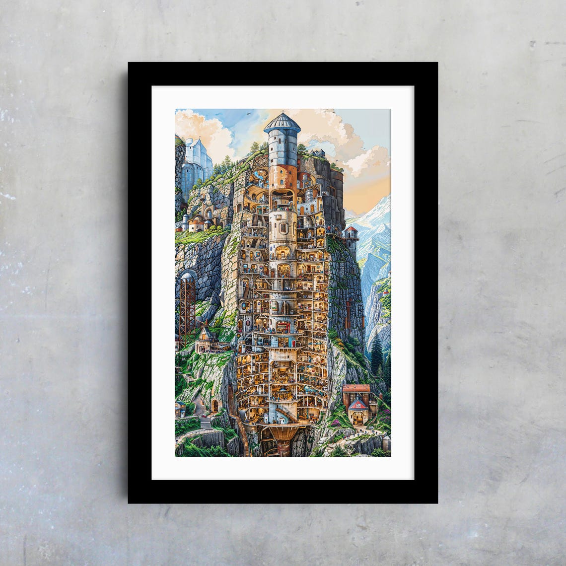 Sci Fi Fantasy City Silo Print Incredibly Detailed Art For Kids Room Urban Fantasy Poster Imaginary Place Storybook Illustration - Image 4
