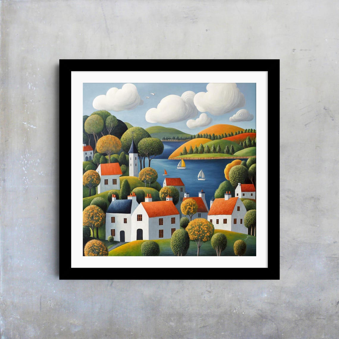 Colorful Coastal Village Wall Art Harbor View Painting Sailboats And Seaside Houses Print Ocean Art For Living Room Modern Home Decor - Image 4