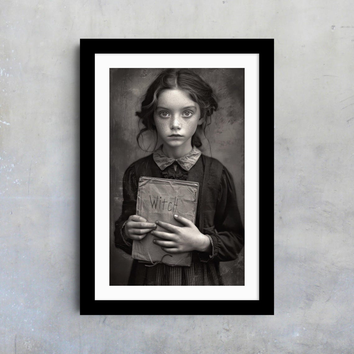 Vintage Black and White Witch Girl Photo Dark Aesthetic Gothic Poster