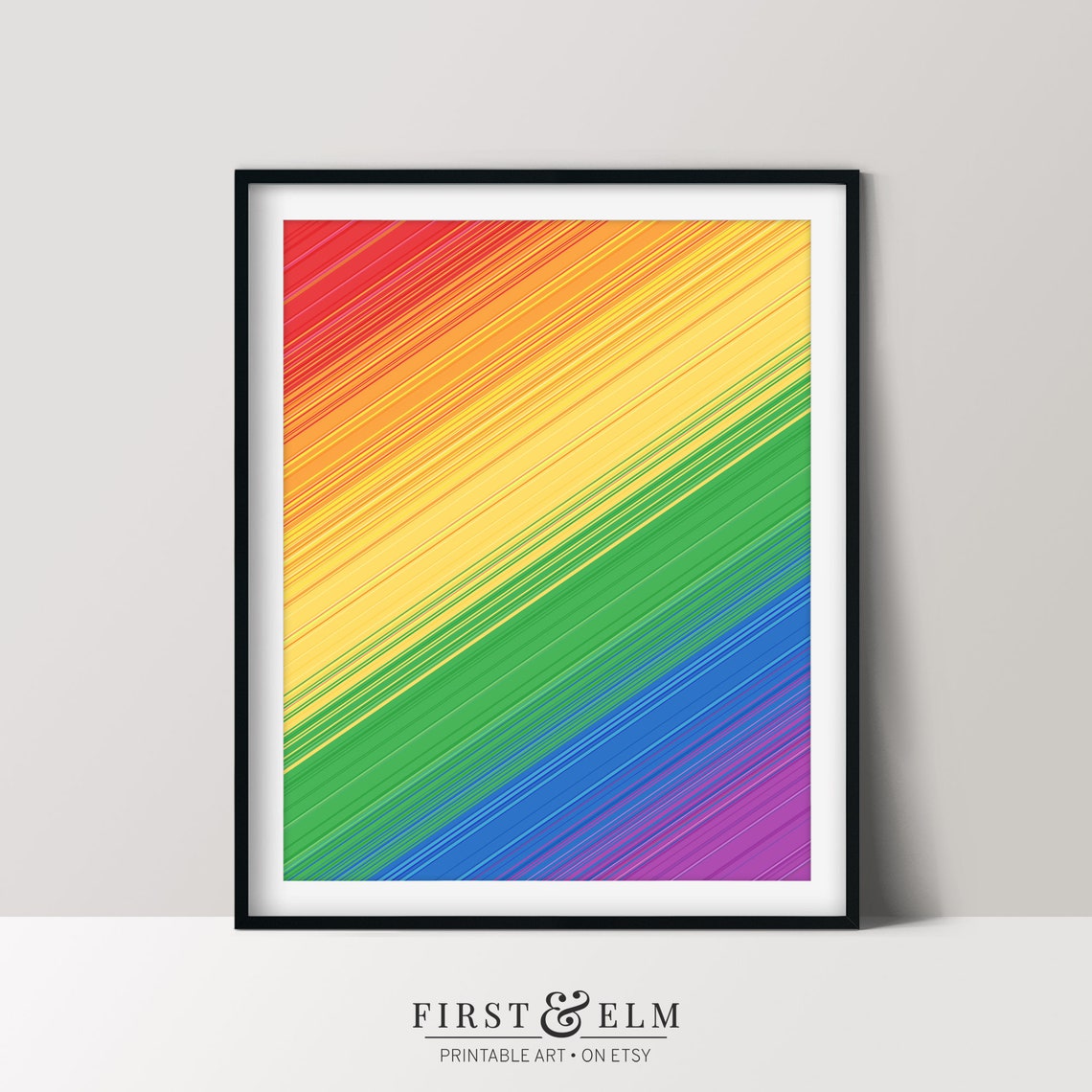 Rainbow Diagonal Stripes Pride Flag Colors Abstract Wall Art - Image 2