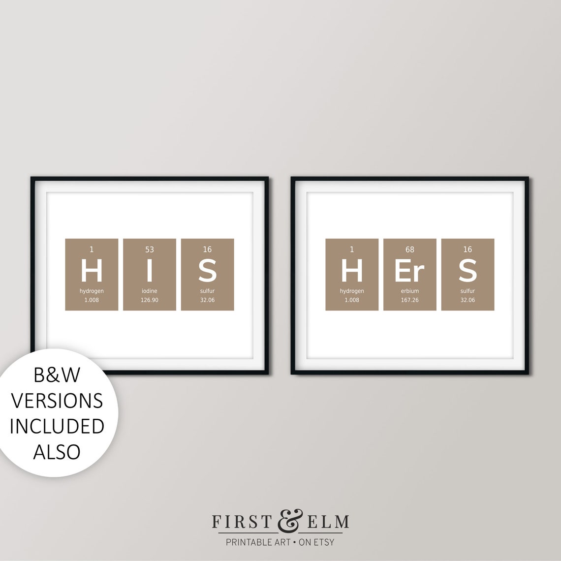 His and Hers Periodic Table Elements Nerdy Couple Gift Pair Poster
