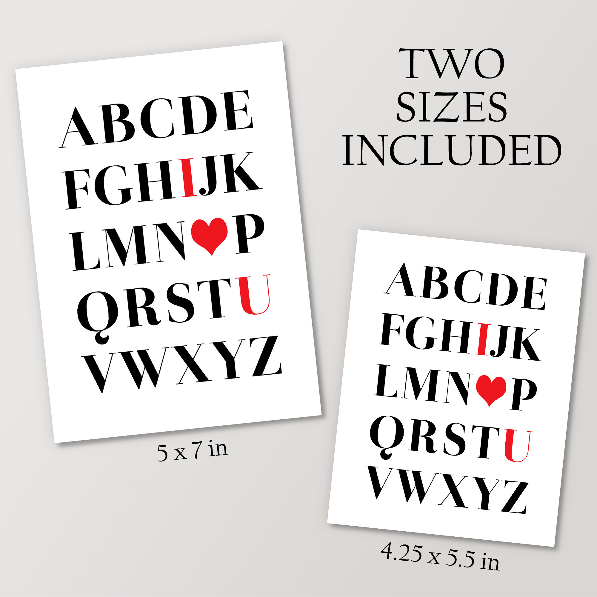 I Love You Alphabet Card ABC Heart Valentine Romantic Print Art - Image 3
