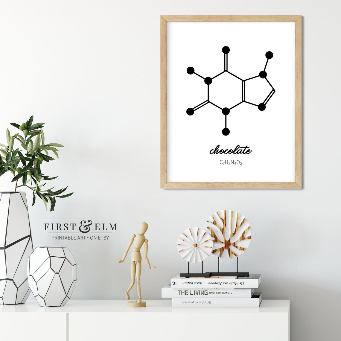 Chocolate Molecule Structure C7H8N4O2 Minimalist Science Wall Poster - Image 3