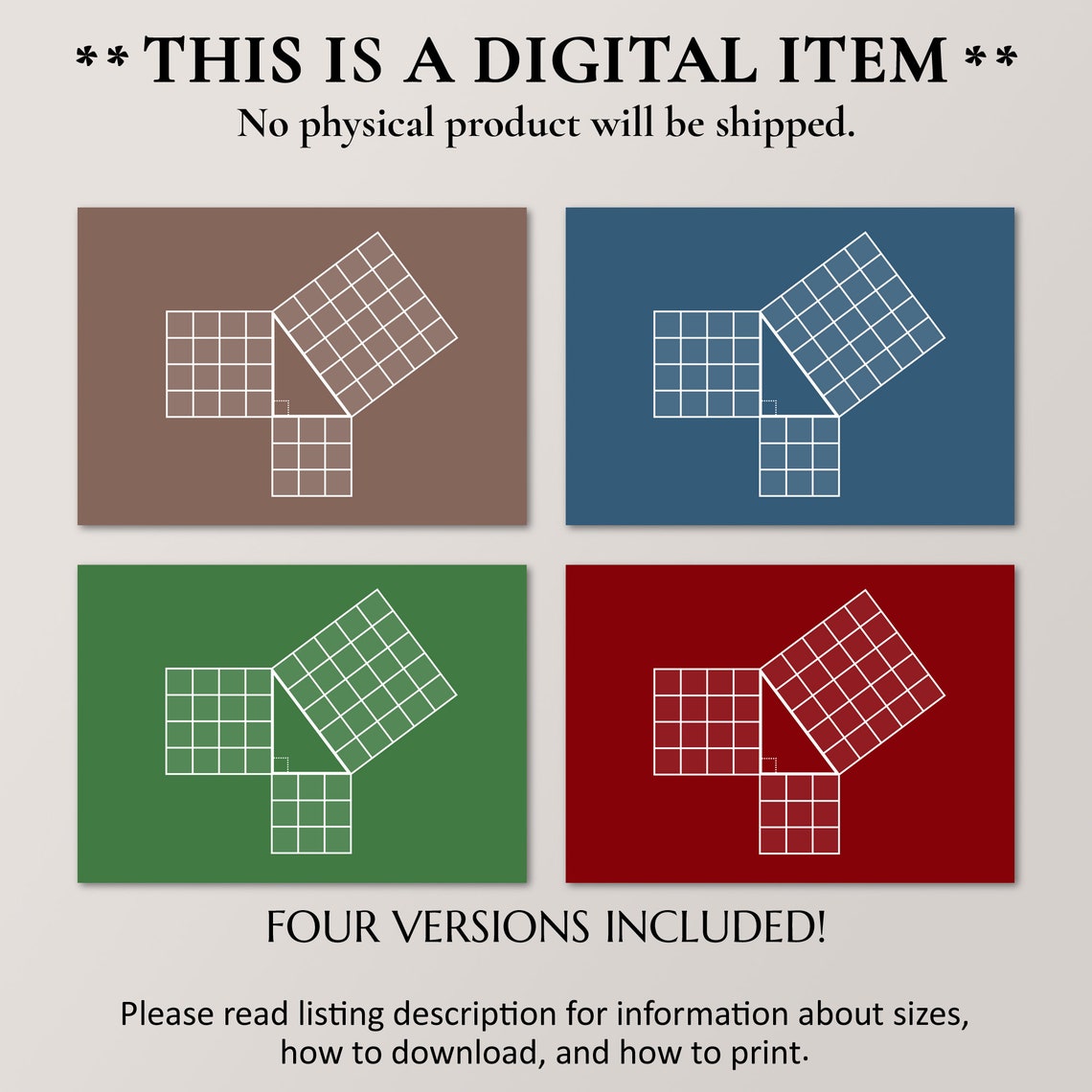 Pythagorean Theorem Proof Minimalist Brown Math Teacher Gift Art Print - Image 4