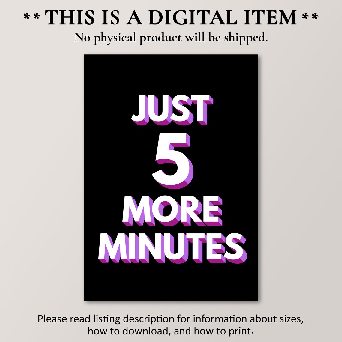 Just 5 More Minutes Funny Gamer Bedroom Quote Typographic Poster - Image 4
