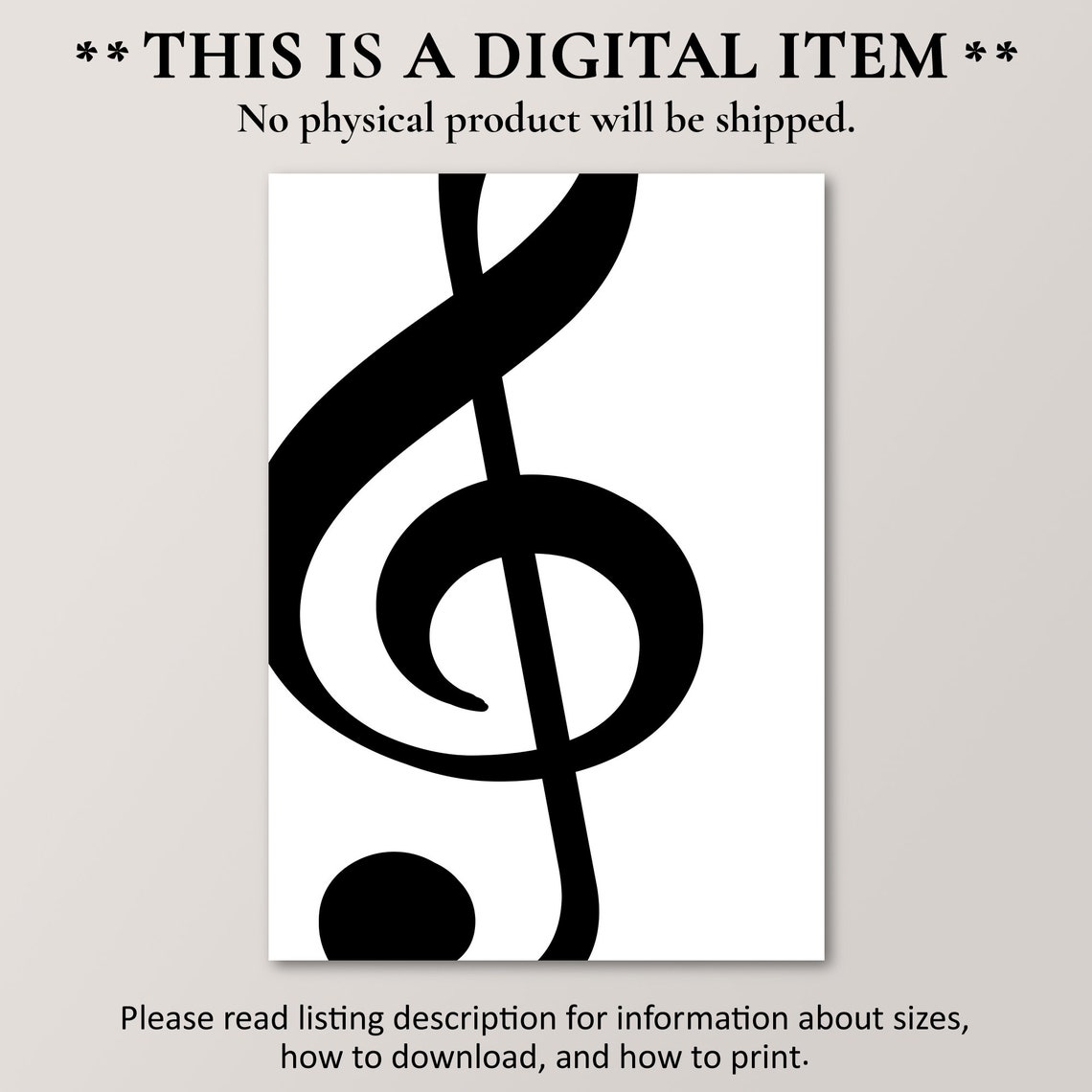 Treble Clef Minimalist Black and White Music Symbol Poster Decor - Image 2